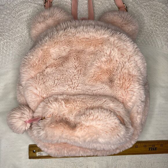 STYLE LAB Fashion Angel Backpack Plush Pink Teddy Bear Ears Mini Faux Fur Kawaii - Picture 10 of 11